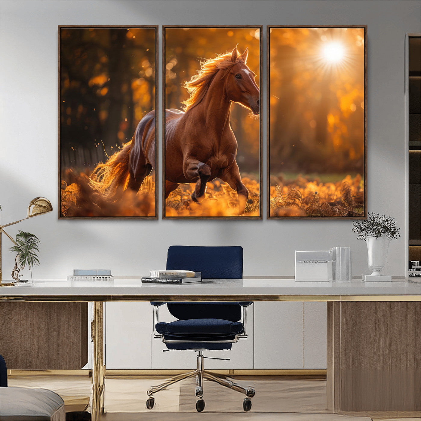 -Running Horse Sunset Forest Wall Art Canvas Print