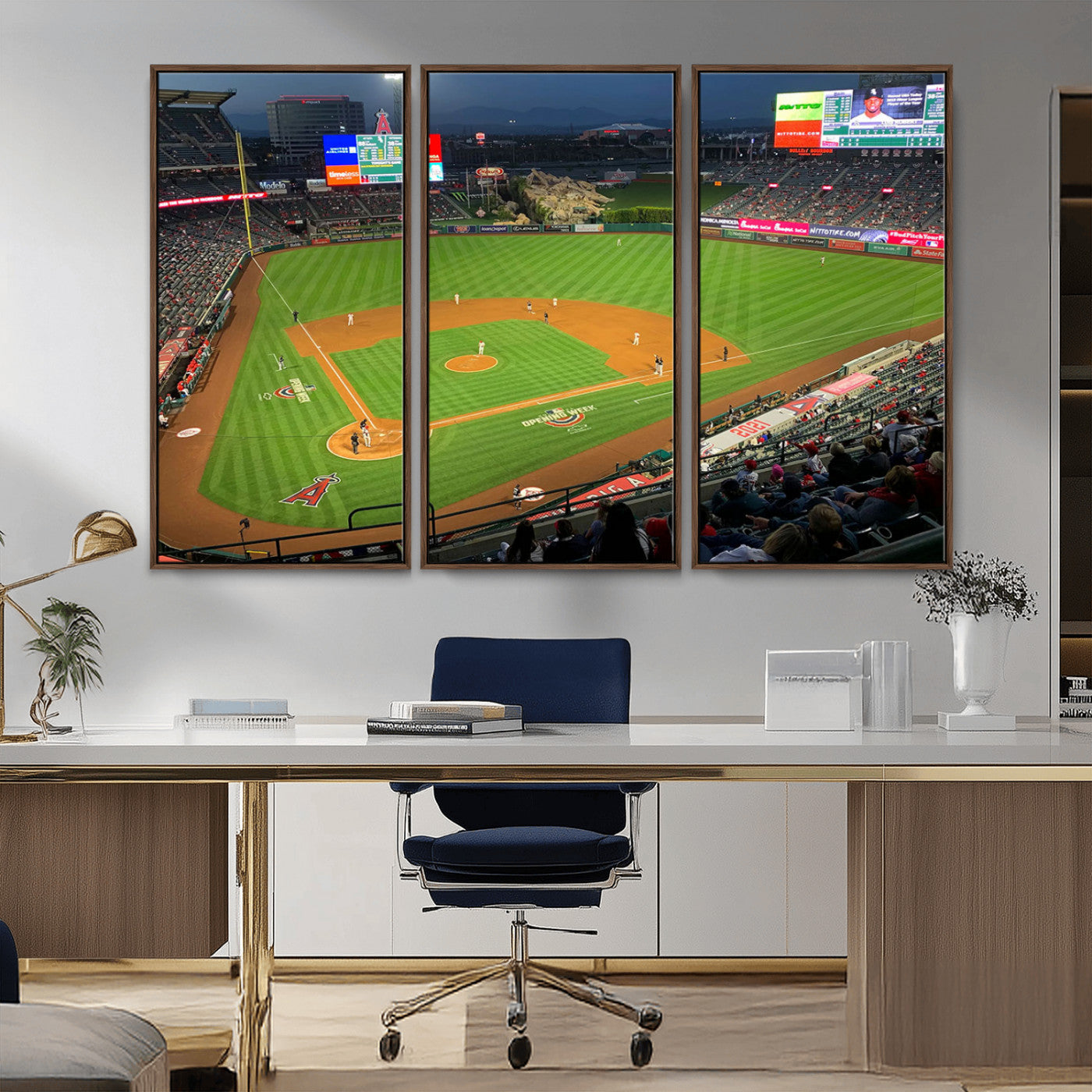 MGV-FC-48X32-3P - Angel Stadium Aerial View – Los Angeles Angels Baseball Canvas Print, Framed, Ready to Hang