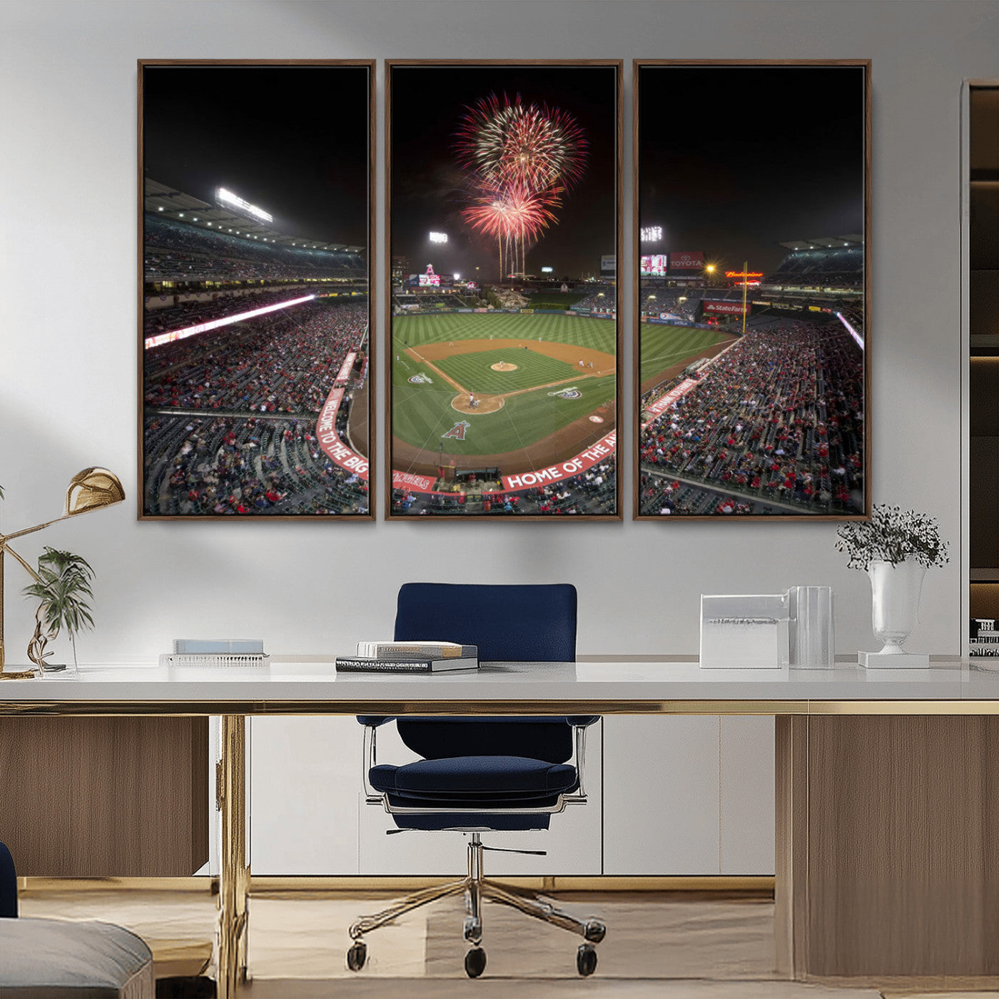 MGV-FC-48X32-3P - Fireworks at Angel Stadium – Los Angeles Angels Night Game Canvas Print, Framed, Ready to Hang