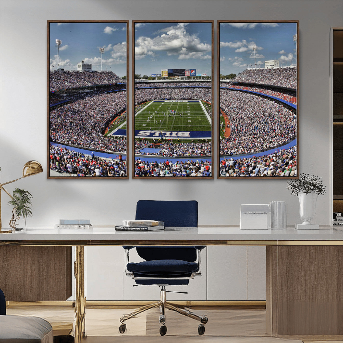MGV-FC-48X32-3P - Buffalo Bills Highmark Stadium Wall Art Canvas Print - Bills Stadium Game Day Triple Canvas Wall Art - Buffalo Bills NFL Match
