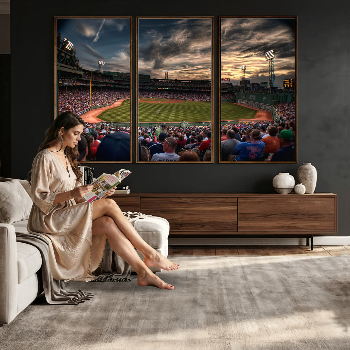 53432-MGV-CV-36X24 - Boston Red Sox Baseball Team Print, Massachusetts Fenway Park Stadium Wall Art Canvas Print