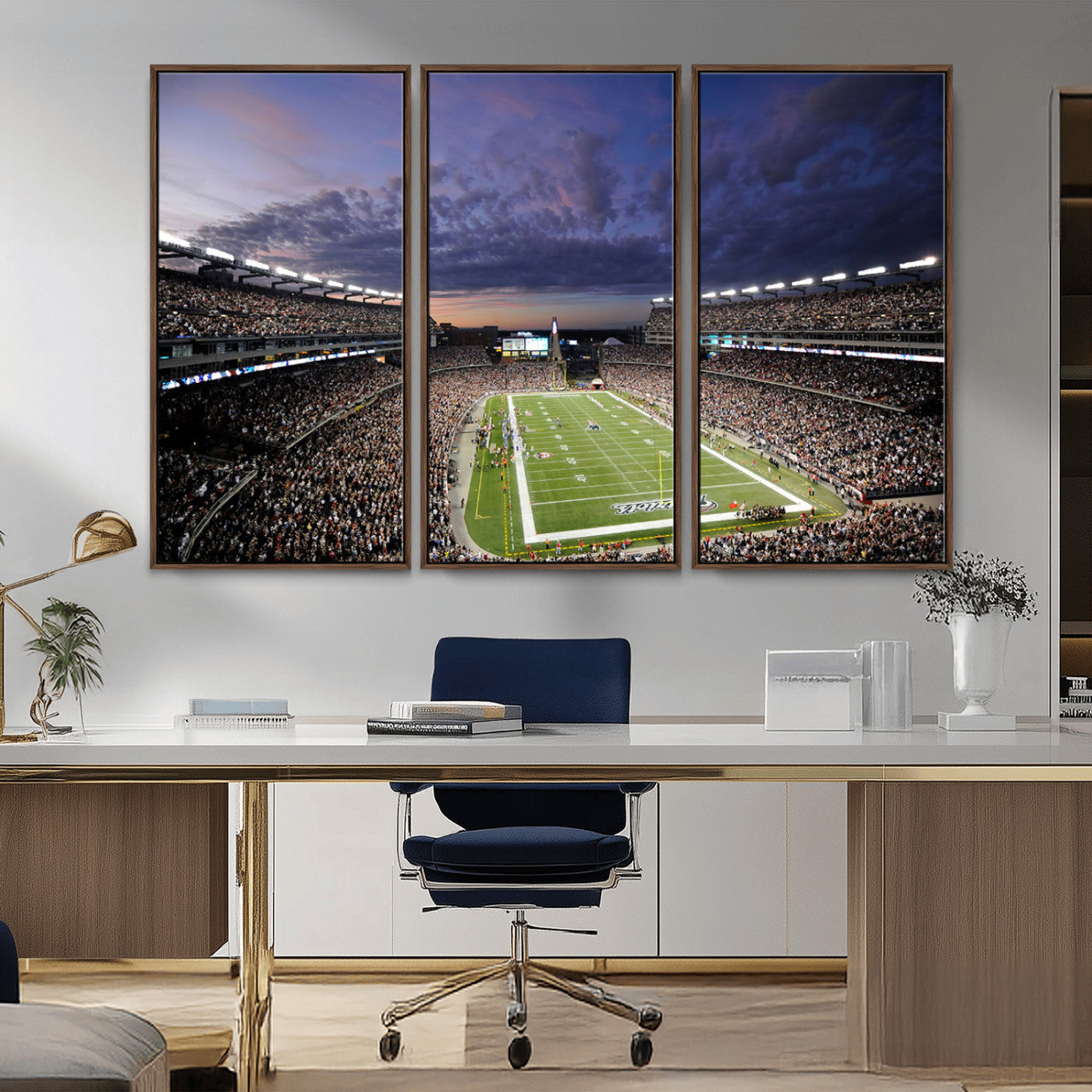 MGV-FC-48X32-3P - New England Patriots Football Team Print - Foxborough Gillette Stadium Wall Art Canvas Print