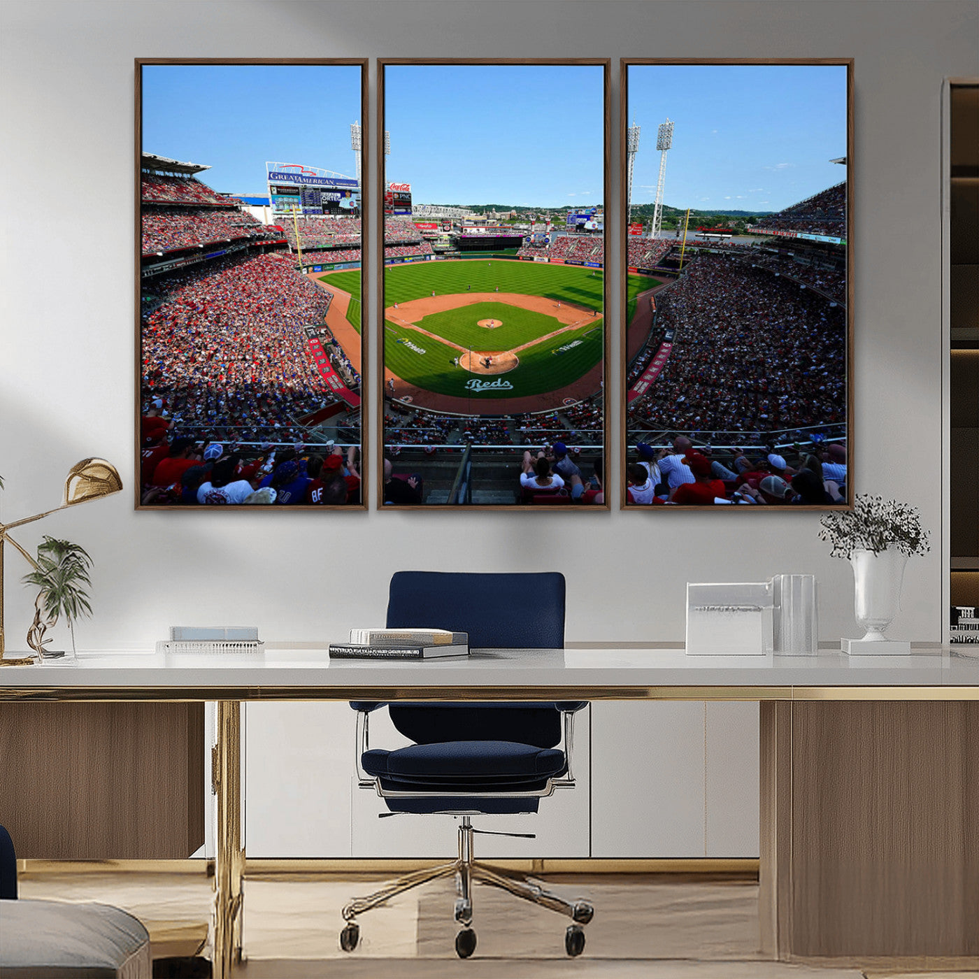 MGV-FC-48X32-3P - Cincinnati Reds Baseball Team Print - Great American Ball Park Stadium Wall Art Canvas Print