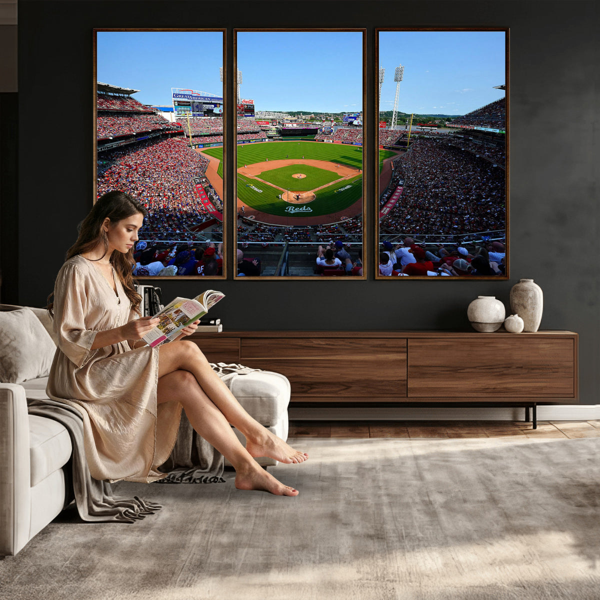 90998-MGV-CV-36X24 - Cincinnati Reds Baseball Canvas Print | Great American Ball Park Stadium Wall Art