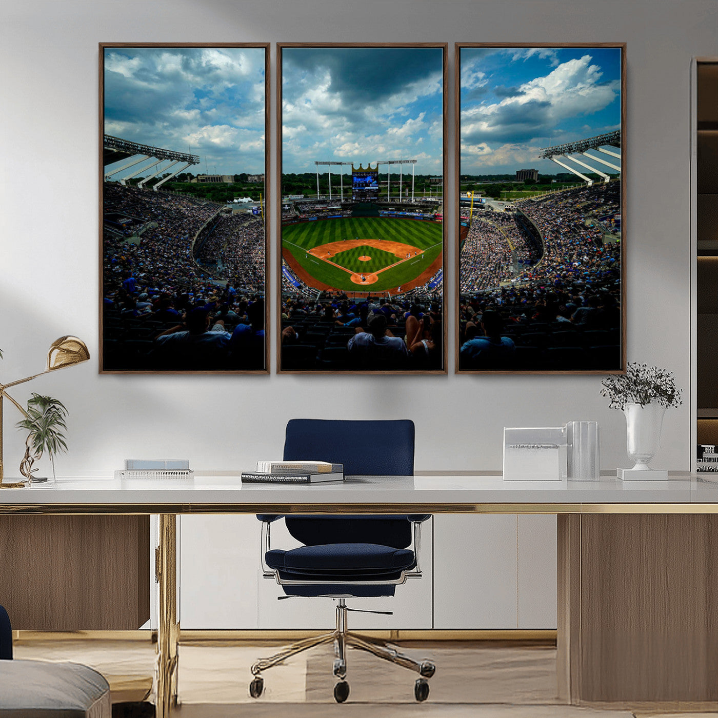 MGV-FC-48X32-3P - 3-Panel Kauffman Stadium Wall Art Print | Large Kansas City Royals Baseball Canvas Print for Sports