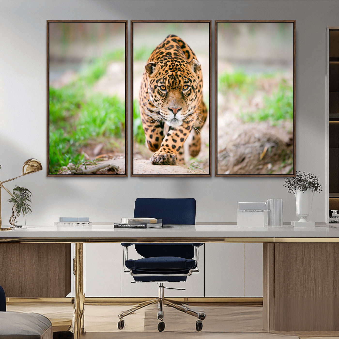 MGV-FC-48X32-3P - Leopard on the Prowl - Stunning Large Framed Canvas Wall Art for Living Room, Bedroom, or Office Décor, Vibrant Wildlife Print, Ready to Hang