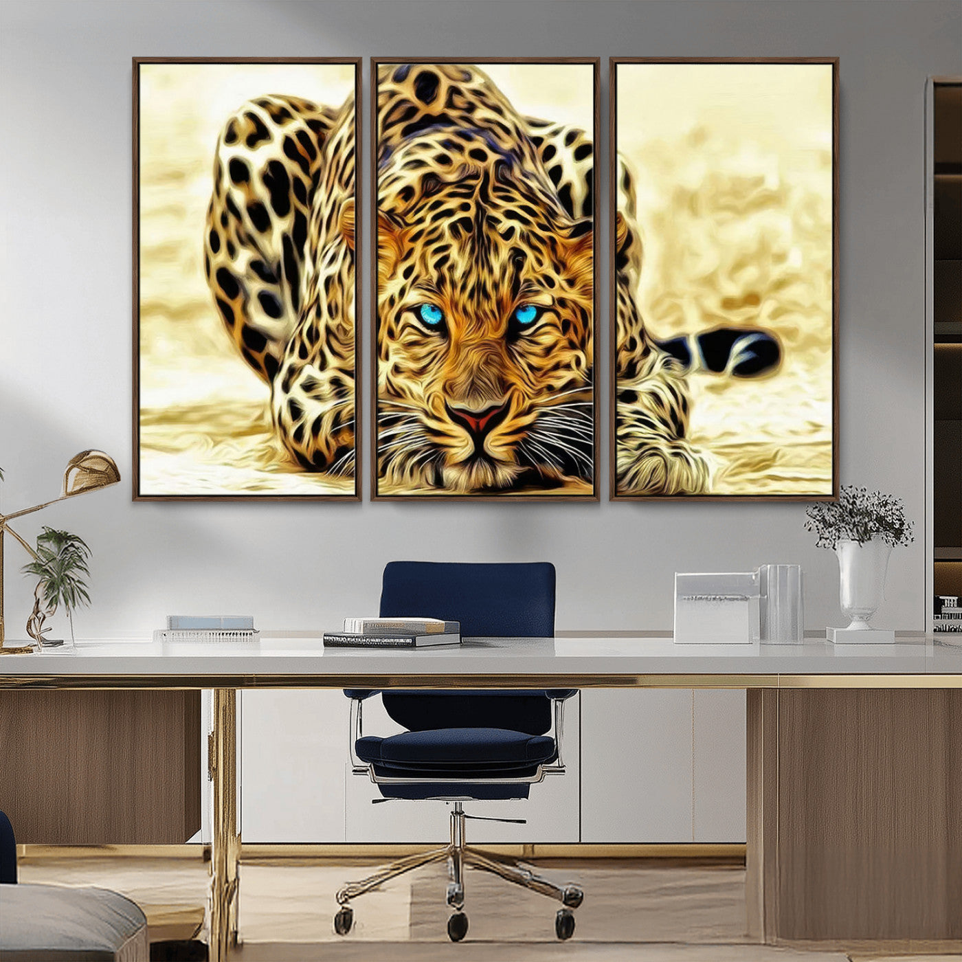 -Blue-Eyed Leopard Canvas Wall Art - Framed Animal Print Ready to Hang - Fierce and Bold Decor for