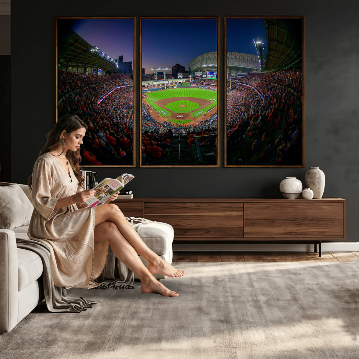 44322-MGV-CV-36X24 - Houston Astros Baseball Print Canvas, Houston Minute Maid Park Stadium Wall Art