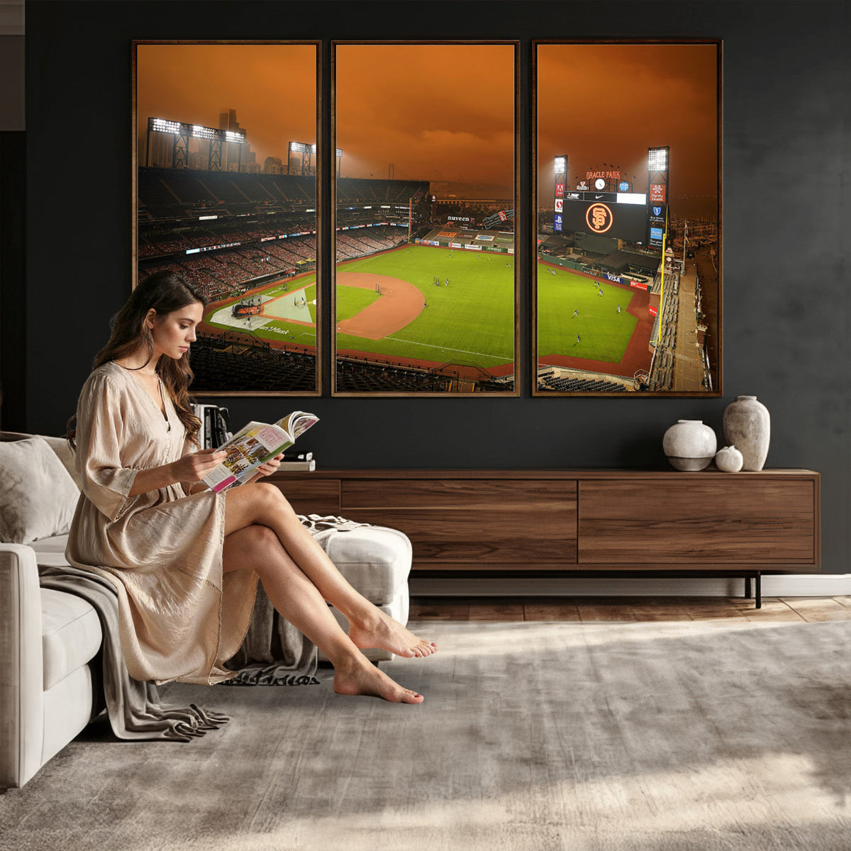 31315-MGV-CV-36X24 - San Francisco Giants Baseball Team Print, Oracle Park Stadium Wall Art Canvas Print