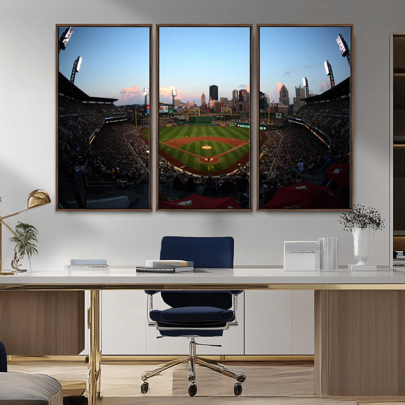 MGV-FC-48X32-3P - PNC Park Evening Game Triple Canvas Wall Art - Pittsburgh Pirates MLB Match - PNC Park Stadium Wall Art Canvas Print
