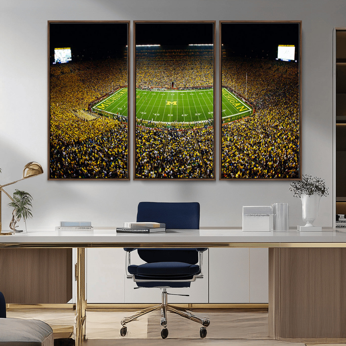 26166-MGV-CV-36X24-Stadium in Michigan Wall Art Canvas Print, Framed American Football Stadium Art Picture Print, Football Stadium Field Perfect Sports Room Decor Artwork