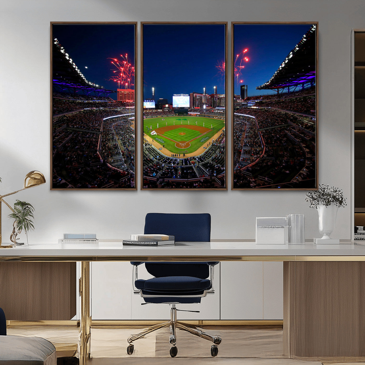 MGV-FC-48X32-3P - Truist Park Atlanta Braves Baseball Stadium Wall Art Print | Large 3-Panel Canvas Print for Sports
