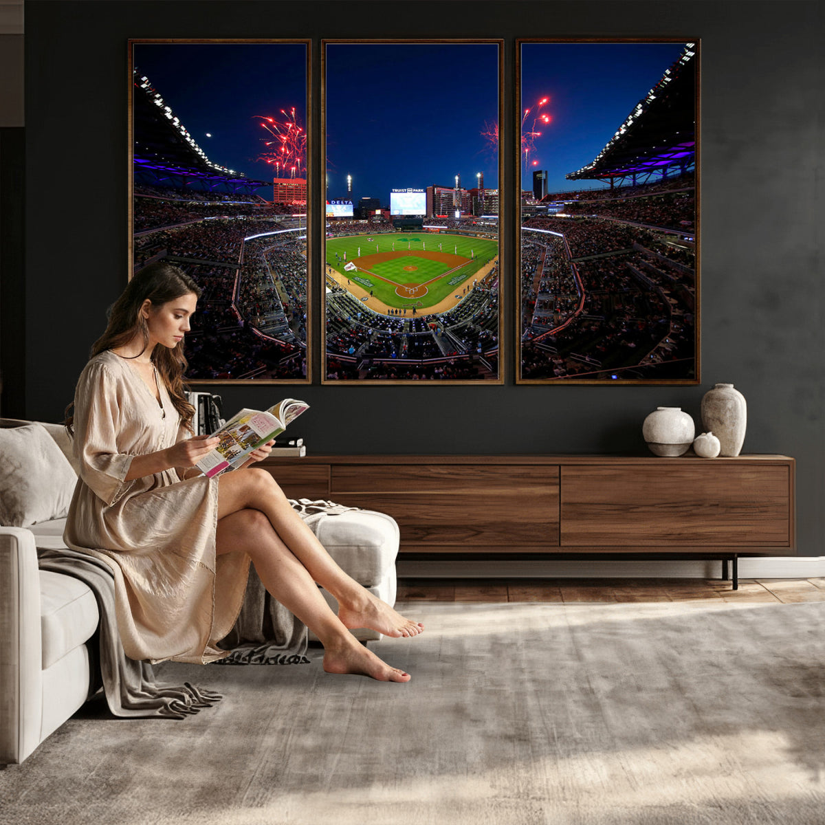 50582-MGV-CV-36X24 - Truist Park Atlanta Braves Baseball Stadium Wall Art Print | Large 3-Panel Canvas Print for Sports