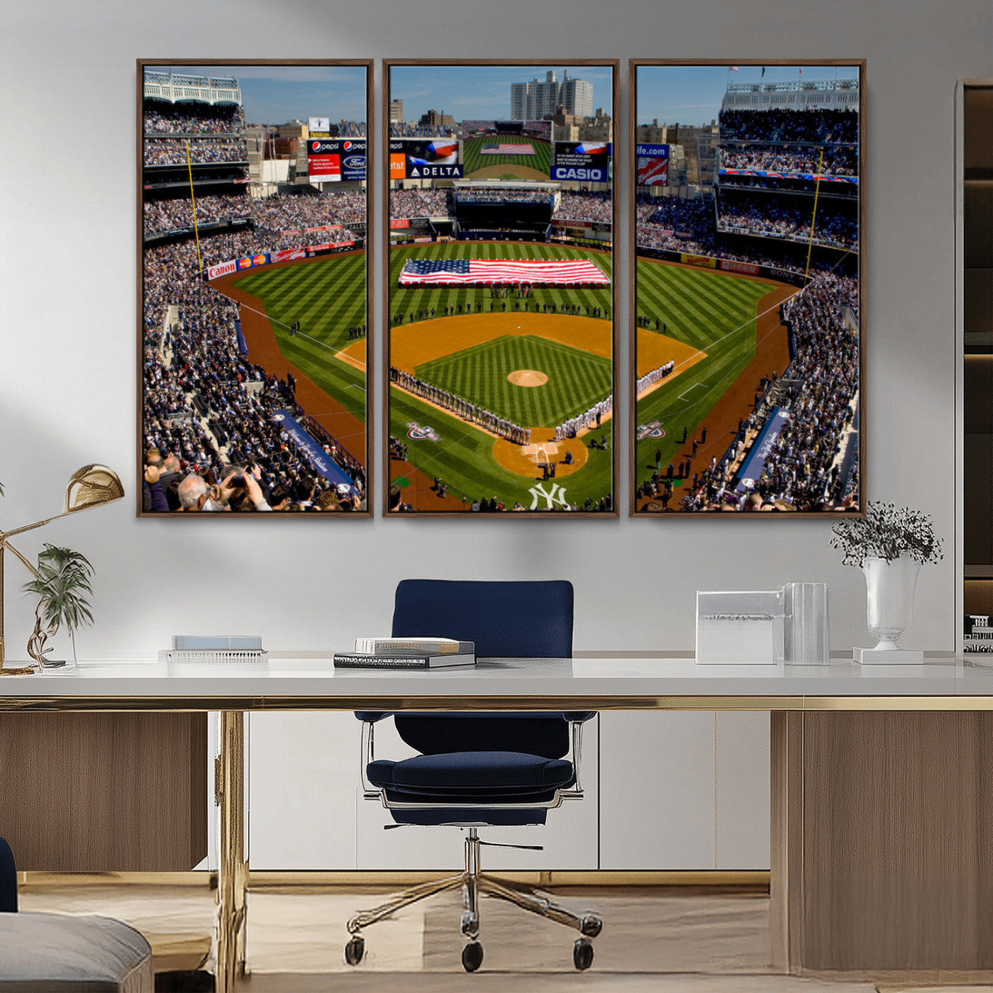 MGV-FC-48X32-3P - Yankee Stadium New York Wall Art Print | 3-Panel Canvas Print of Yankees Baseball Stadium | Large Framed Wall Decor for Baseball Fans | Ready-to-Hang
