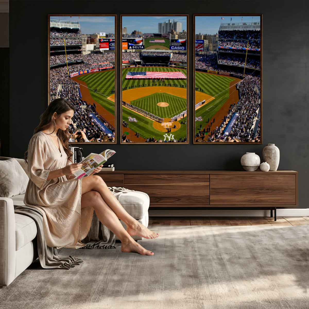 20879-MGV-CV-36X24 - Yankee Stadium New York Wall Art Print | 3-Panel Canvas Print of Yankees Baseball Stadium