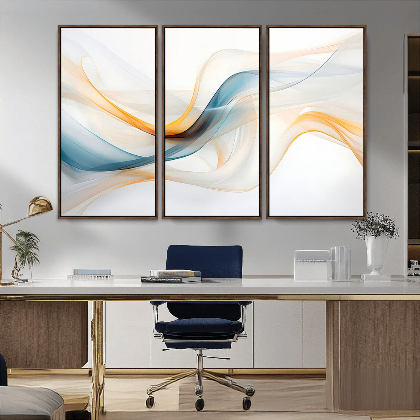 MGV-FC-48X32-3P - Decorative Turquoise Abstract Wave Wall Art Canvas Print