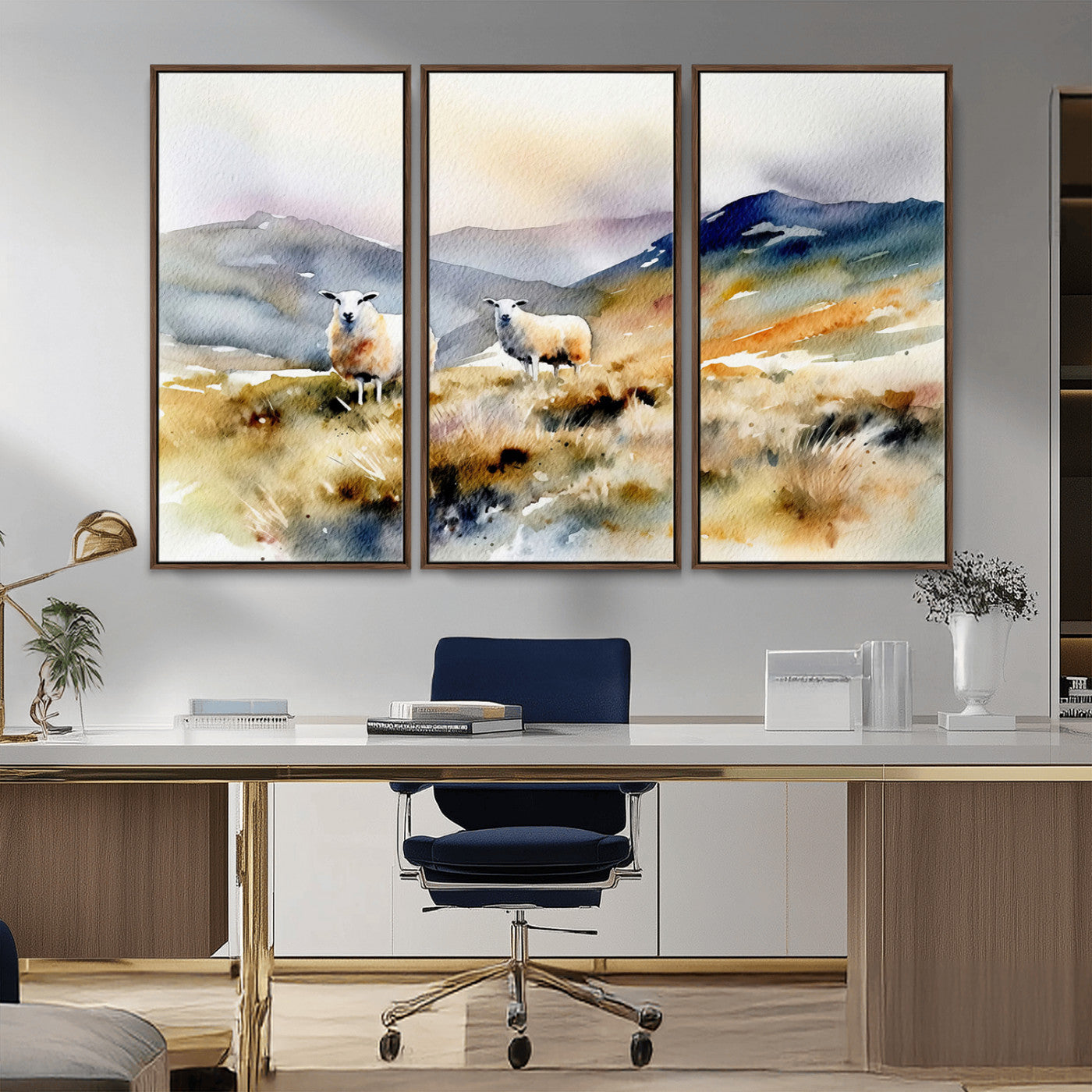 -Watercolor Sheep for Farmhouse Decor Wall Art Canvas Print, Mountain Wall Art Print