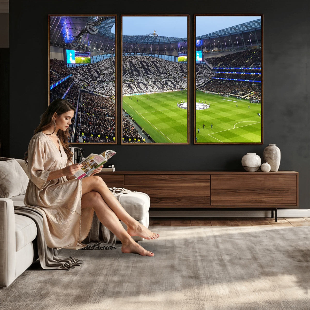 38765-MGV-CV-36X24 - Tottenham Hotspur Stadium Canvas Print, Match Day Triple Canvas Wall Art