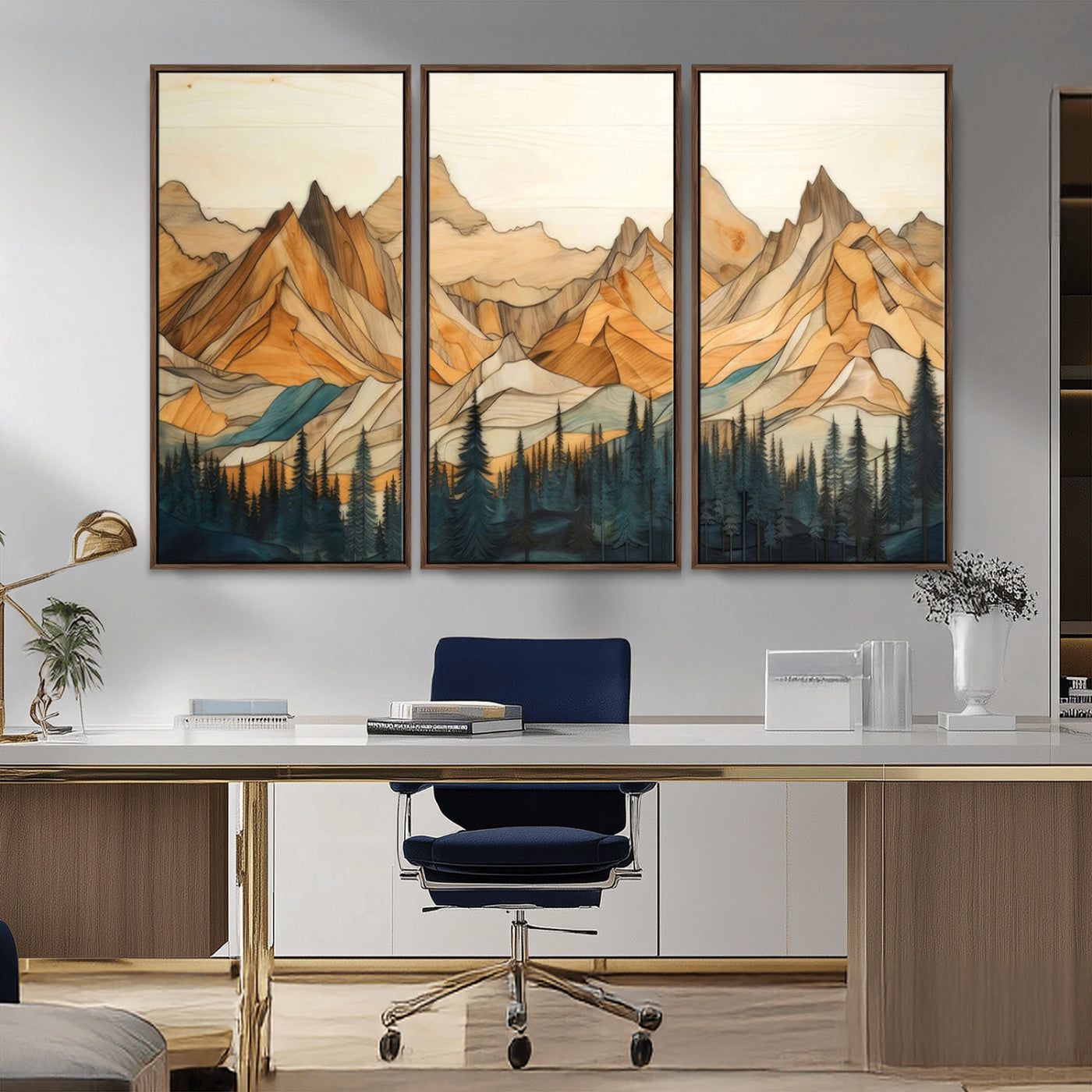 -Rustic Wood Mountain Wall Art Print | Triptych Giclee Print Featuring Handcrafted Forest and