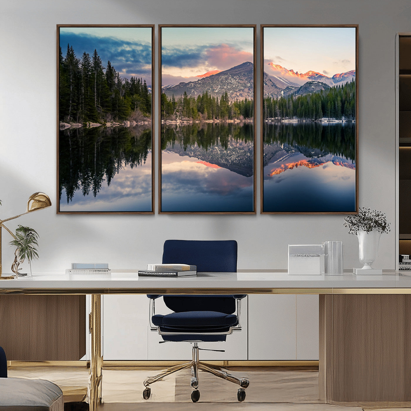MGV-FC-48X32-3P - Bear Lake Reflection at Rocky Mountain National Park Wall Art Canvas Print, Scenic Mountain Landscape Canvas Print Set | Mountain Lake Wall Art Print