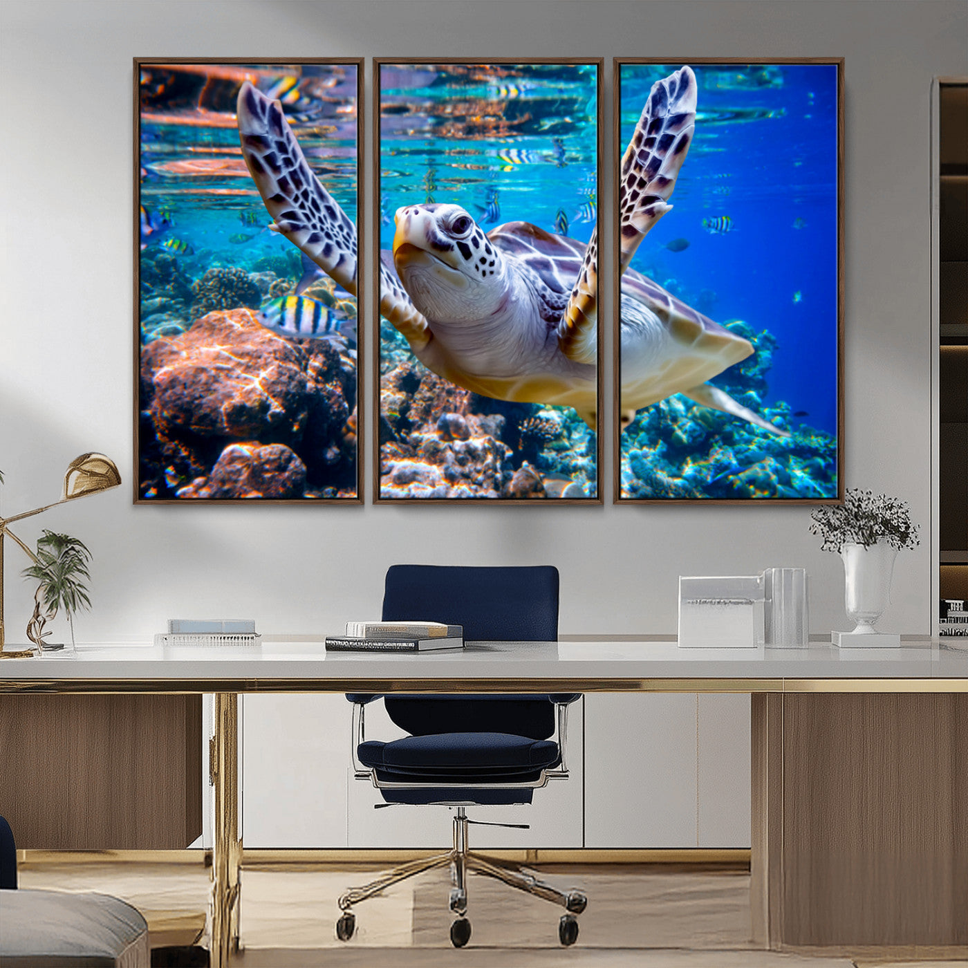 MGV-FC-48X32-3P - Underwater Sea Turtle Wall Art Canvas Print – Vibrant Ocean Coral Reef Décor, Ready to Hang