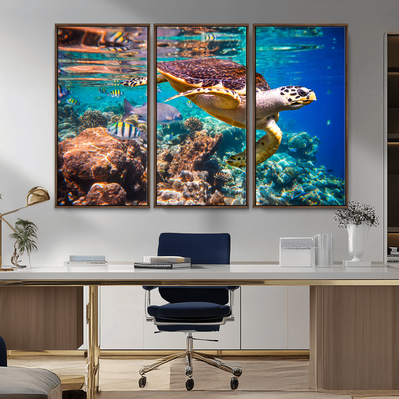 MGV-FC-48X32-3P - Sea Turtle Wall Art Canvas Print – Vibrant Ocean Coral Reef Décor, Ready to Hang