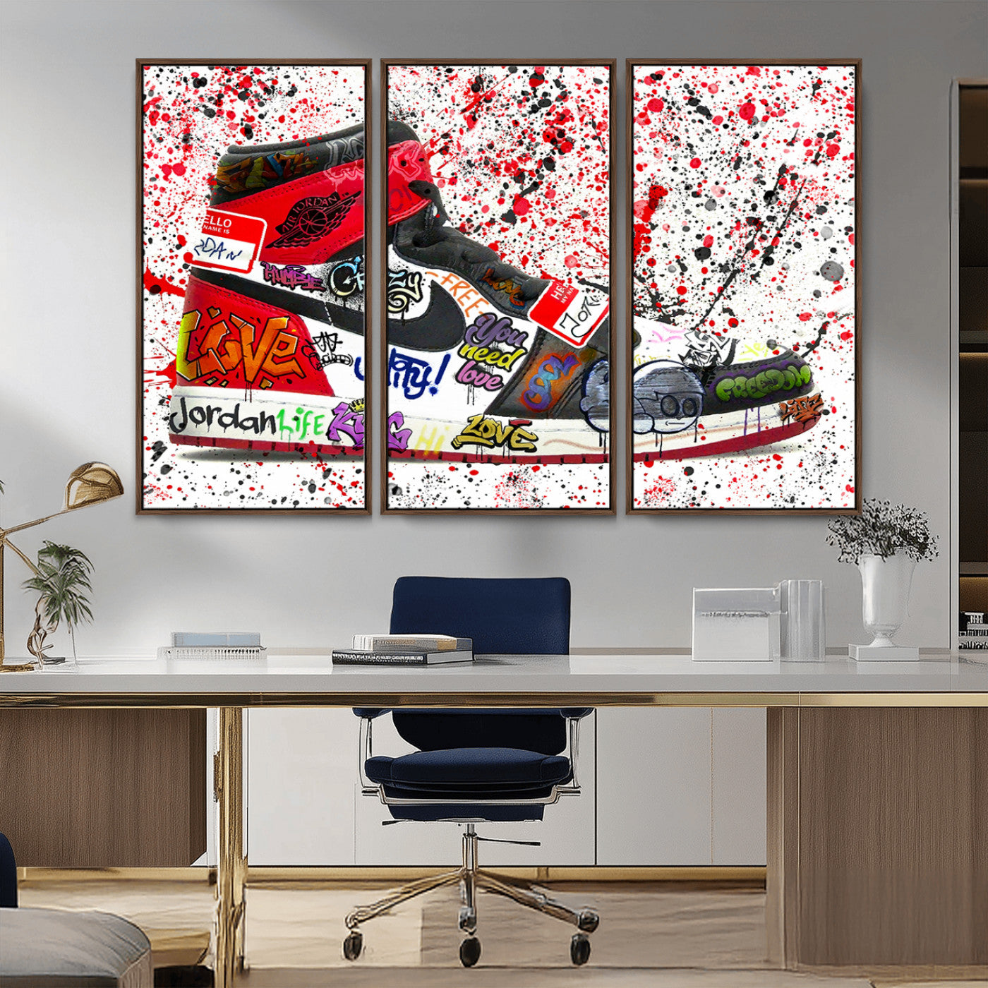 MGV-FC-48X32-3P - Jordan Shoes Graffiti Wall Art Canvas Print- Jordan Graffiti Canvas Wall Art - Framed Perfect for Sneaker heads and Urban Art Lovers