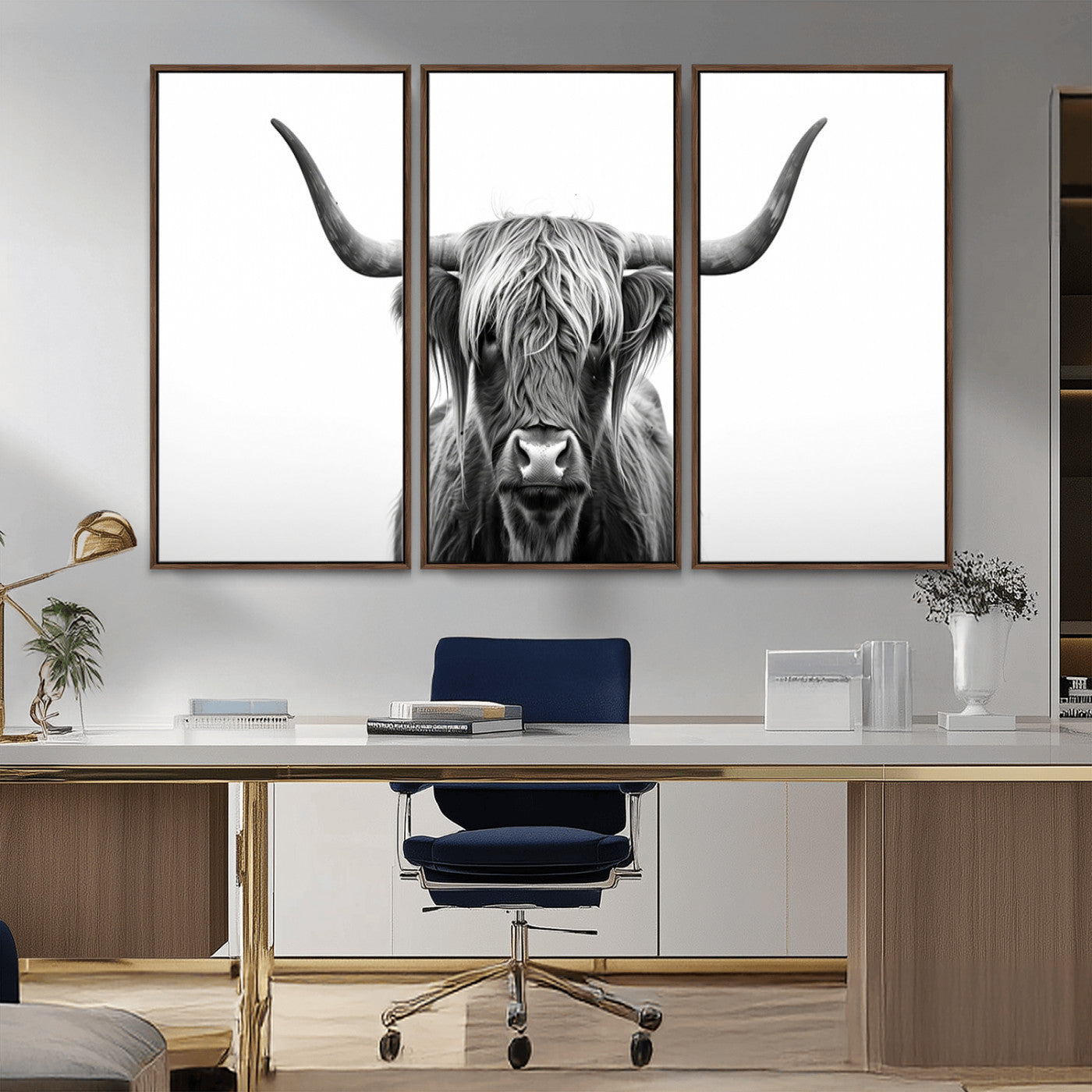 MGV-FC-48X32-3P - Highland Wall Art Canvas Print – Minimalist Black and White Farmhouse Décor, Ready to Hang