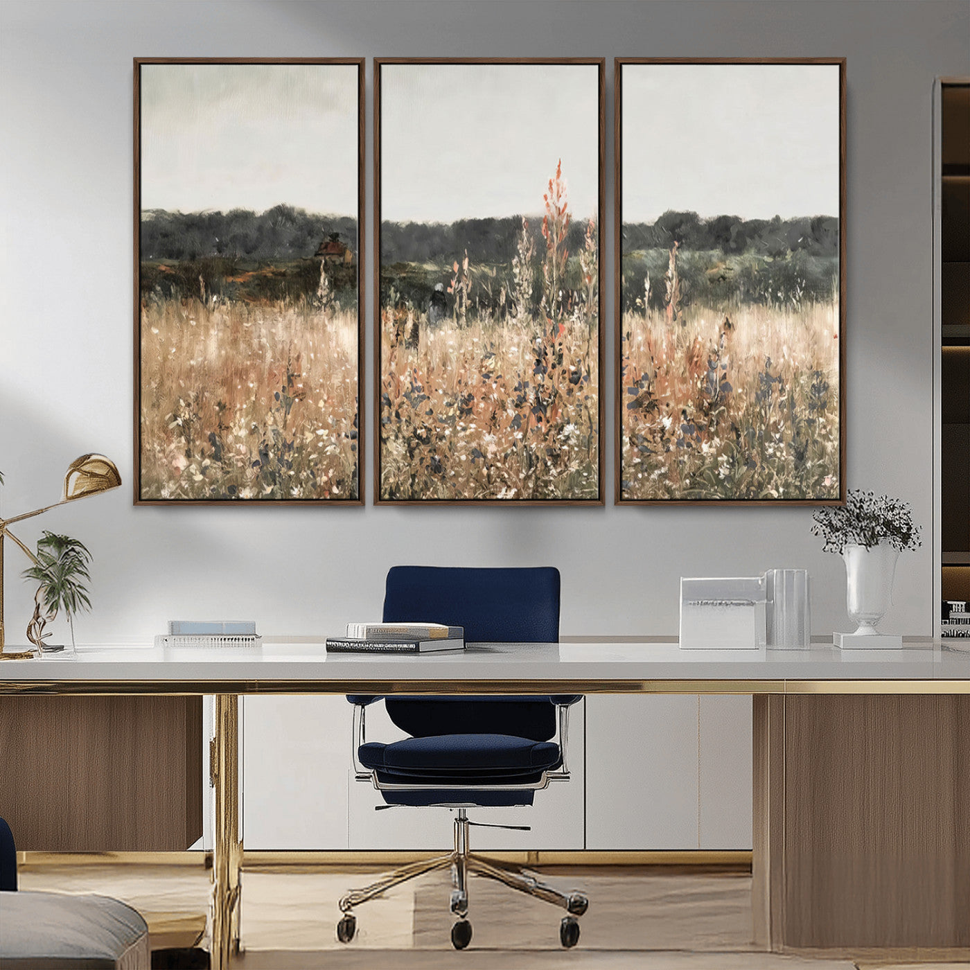 MGV-FC-48X32-3P - Rustic Field Landscape Wall Art Print, Giclee Canvas Wall Art for Modern Homes, Warm Meadow and