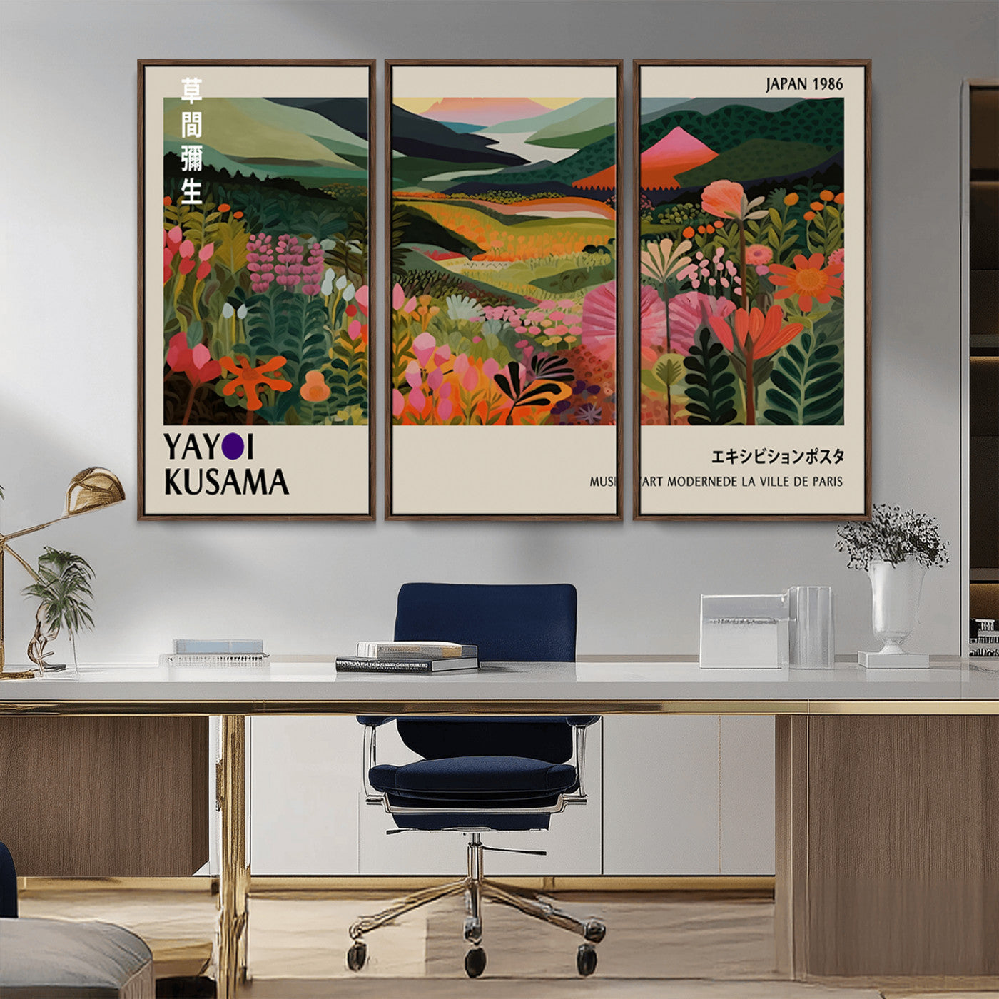 MGV-FC-48X32-3P - Yayoi Kusama Abstract Print, Vibrant Floral Mountain Art Print, Botanical Flower Nature Decor,