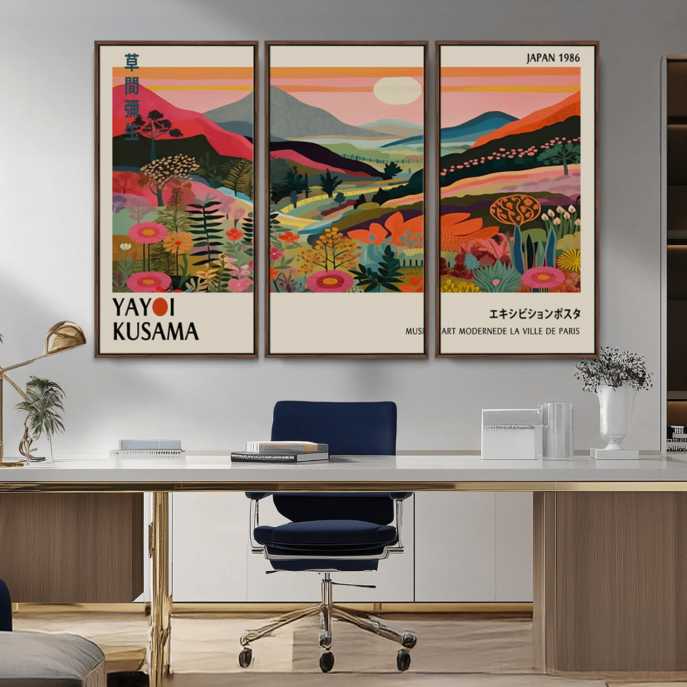 MGV-FC-48X32-3P - Yayoi Kusama Landscape Canvas Print, Vibrant Floral Mountain Art Print, Botanical Flower Nature
