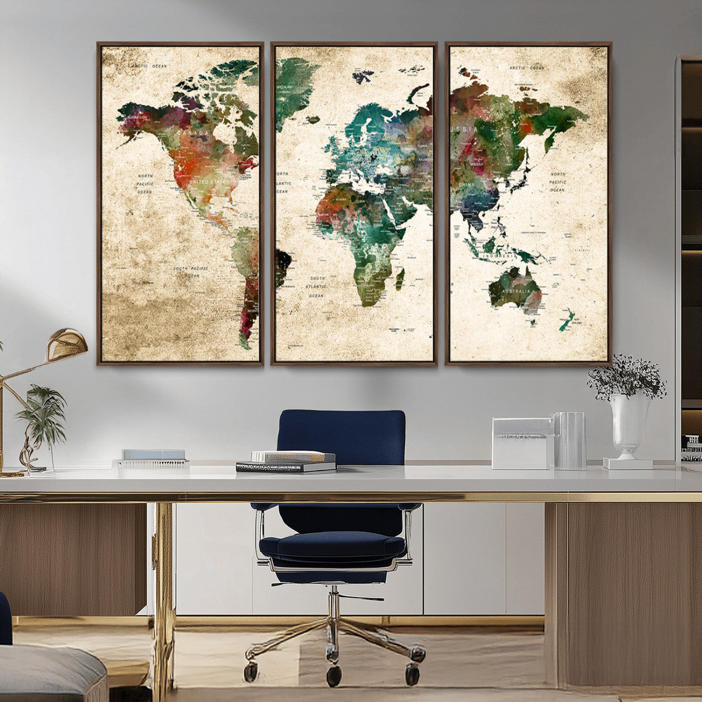 45128-MGV-CV-36X24-Push Pin World Map Canvas Print – Framed Wall Art for Couples to Track Their Travels – Anniversary Gift or Home Adventure Decor