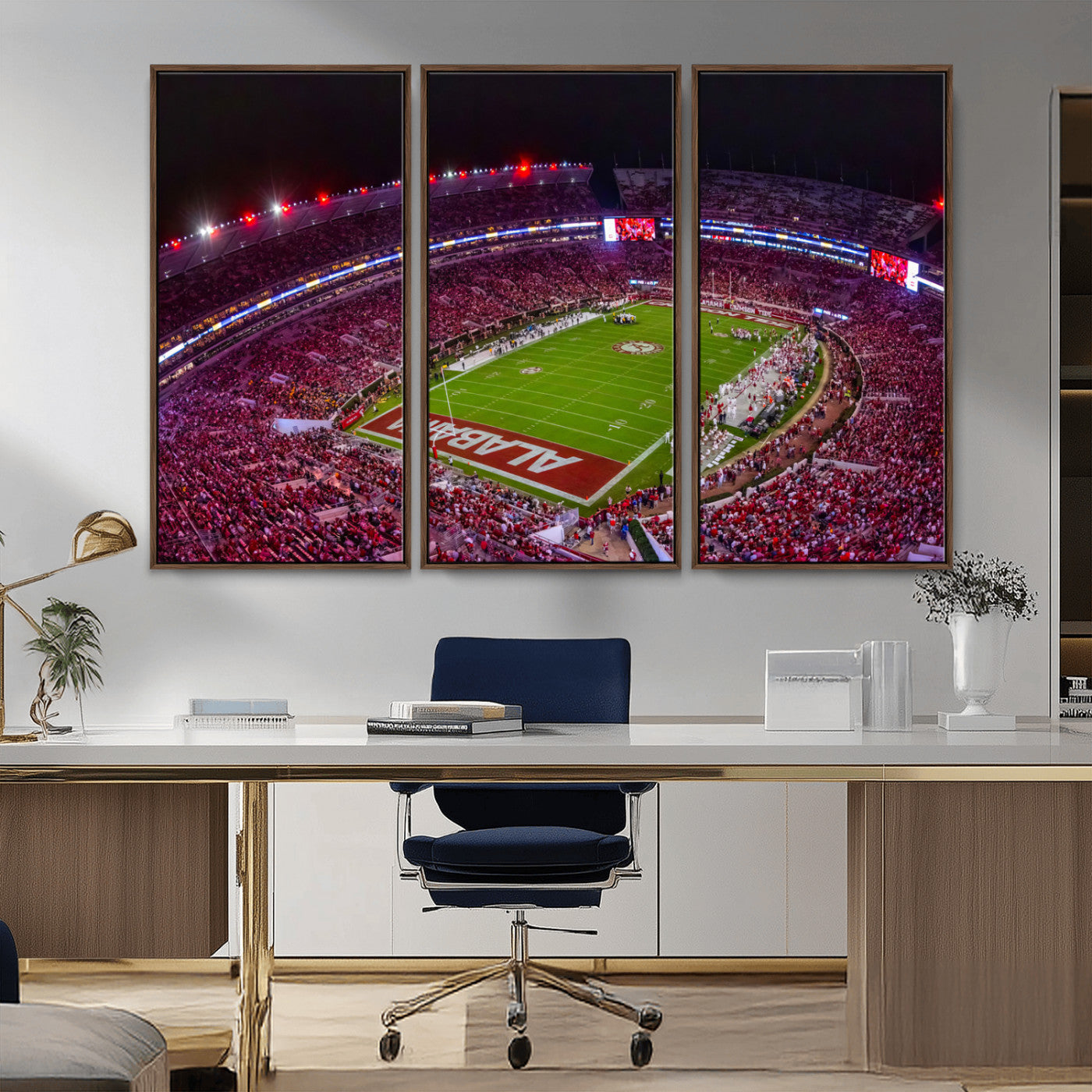 MGV-FC-48X32-3P - Bryant-Denny Stadium Night Game Triple Canvas Wall Art - Alabama Crimson Tide Football Match