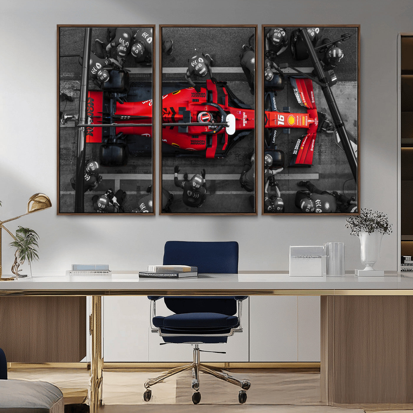 MGV-FC-48X32-3P - Ferrari Pit Stop Canvas Wall Art – Precision and Speed Captured in Bold Motorsport Imagery – Ready