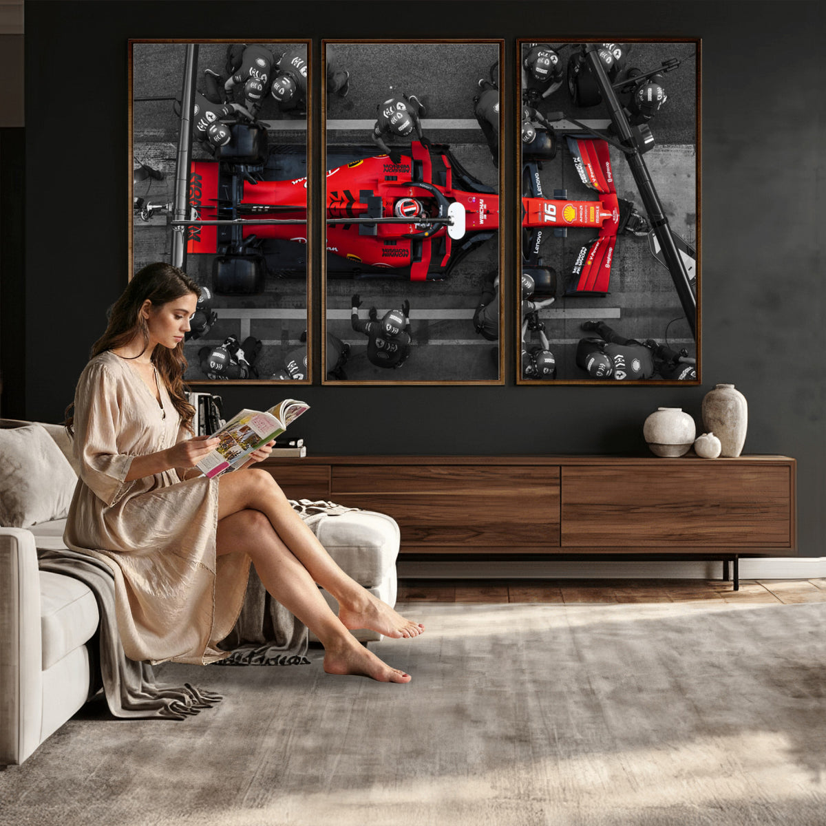 99356-MGV-CV-36X24 - Ferrari Pit Stop Canvas Wall Art | Precision and Speed