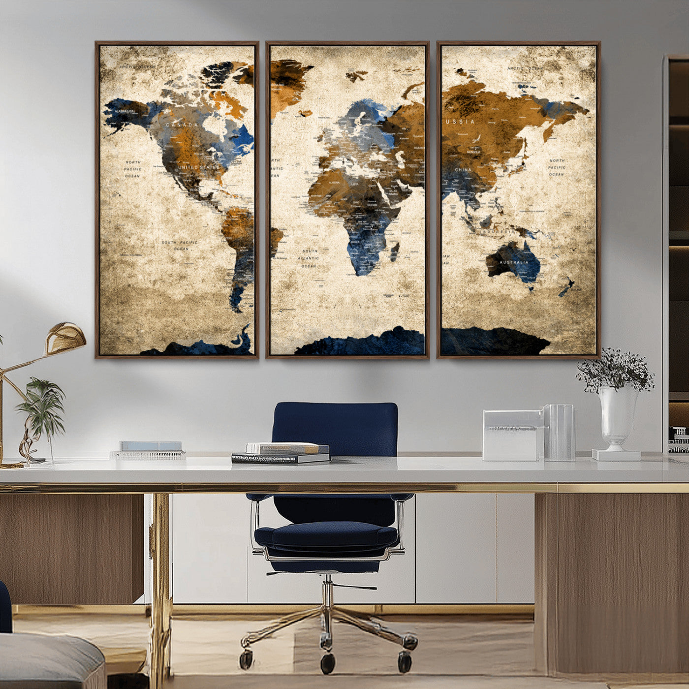 MGV-FC-48X32-3P - Push Pin World Map Canvas Print – Framed Wall Art for Couples to Track Their Travels – Anniversary