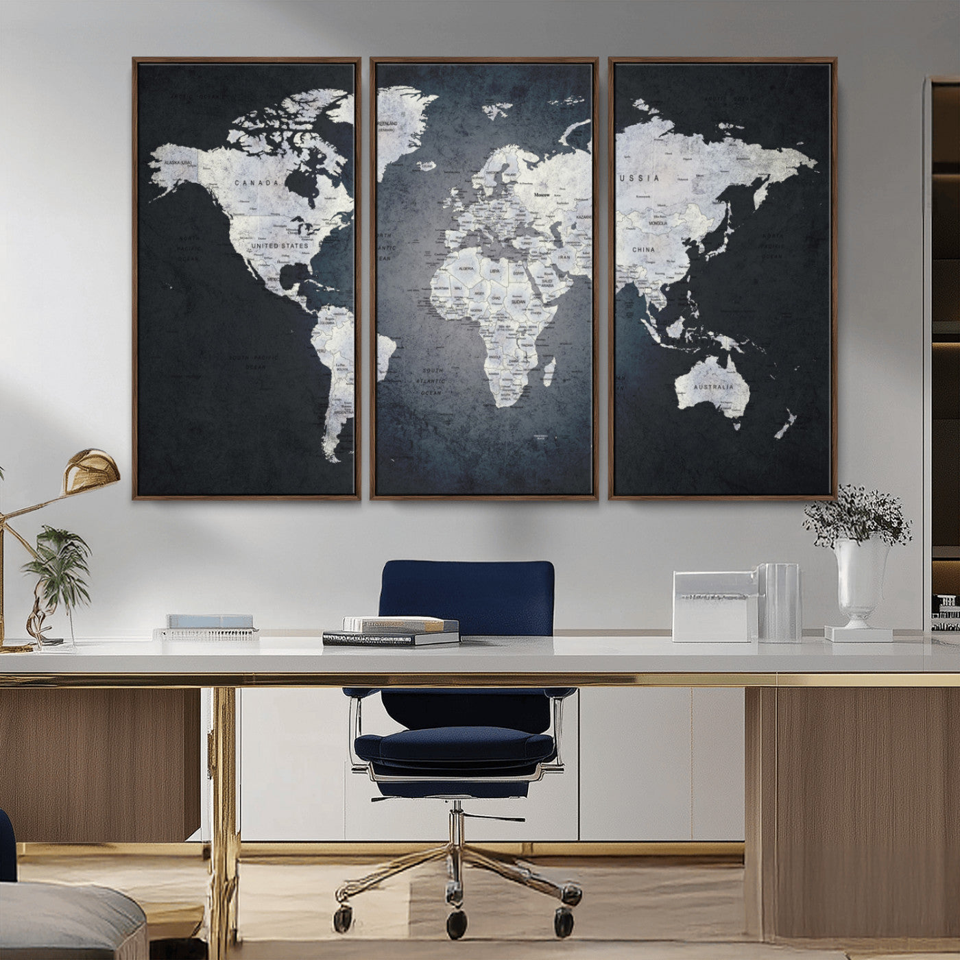 MGV-FC-48X32-3P - World Map Wall Art Canvas Print for Home and Office Decor
