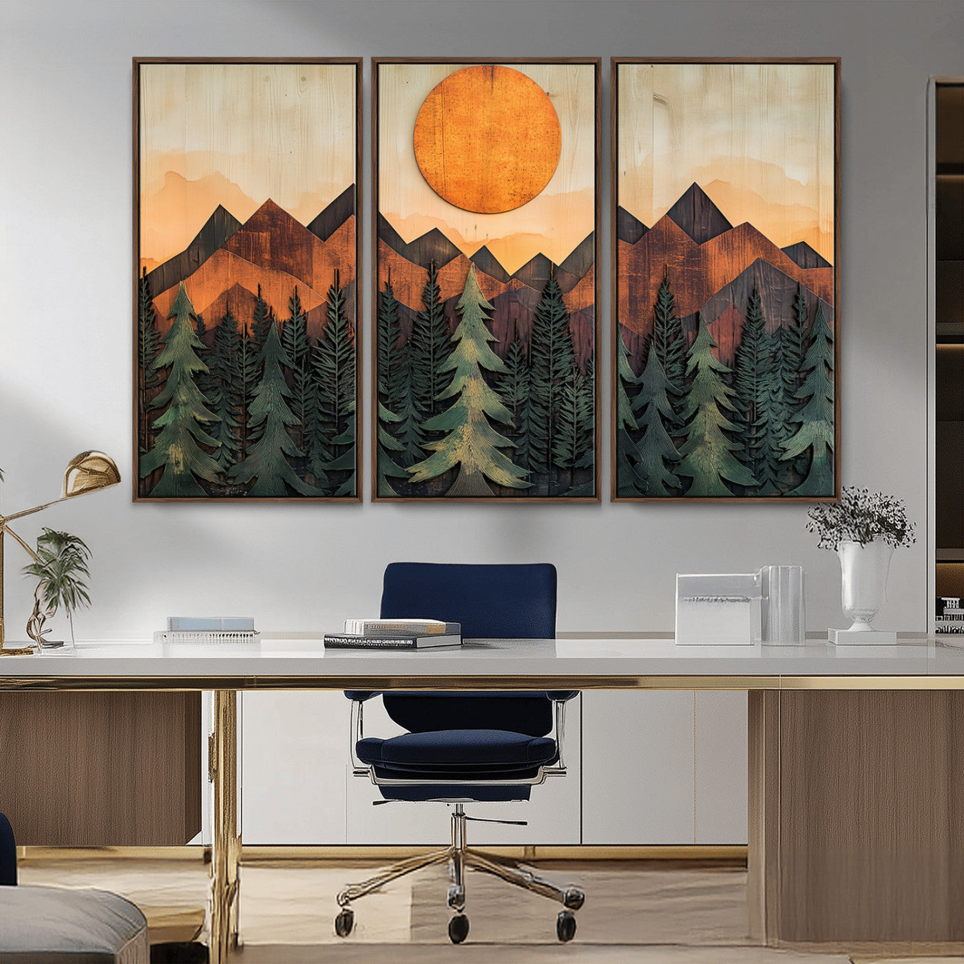 MGV-FC-48X32-3P - Sunset Mountain Landscape Canvas Wall Art Print - Nature Decor for Living Room, Office