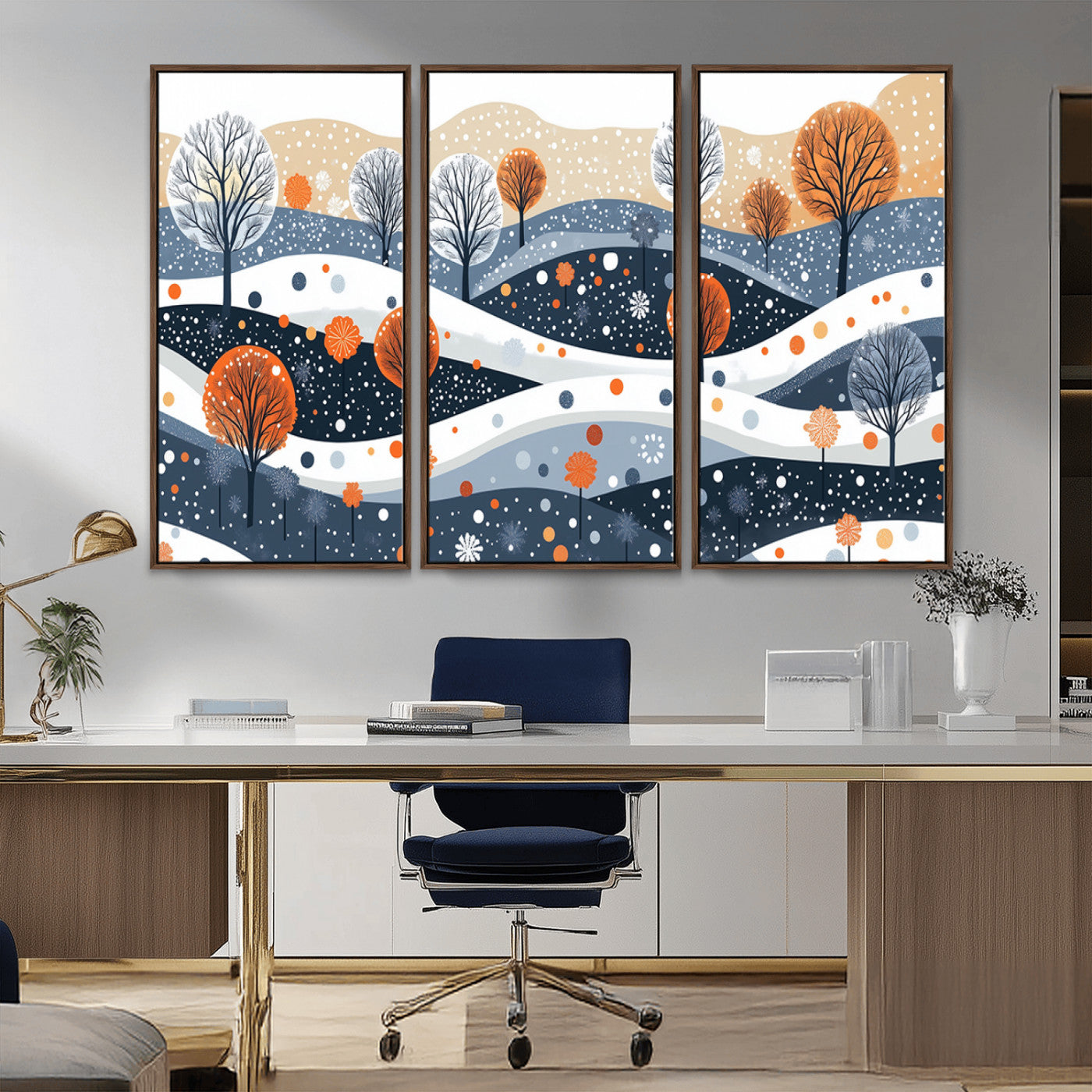 MGV-FC-48X32-3P - Abstract Winter Landscape Canvas Wall Art Print -  Large Colorful Nature Wall Decor