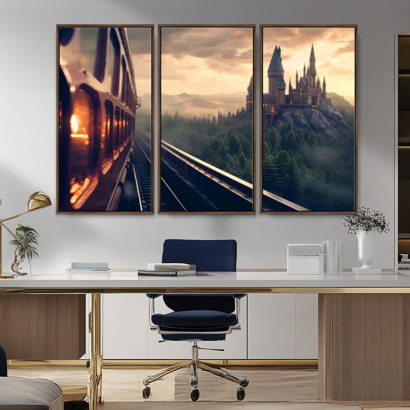 MGV-FC-48X32-3P - Harry Castle Wall Art Canvas Print, Wizard School Wall Art Print, Movie Wall Art Print