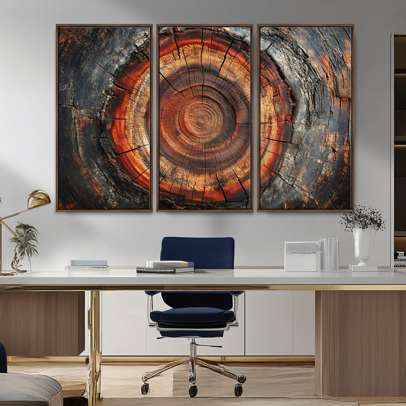 MGV-FC-48X32-3P - Wood Grain Canvas Wall Art - Framed Abstract Tree Ring Framed Wall Art, Wood Grain Canvas Wall