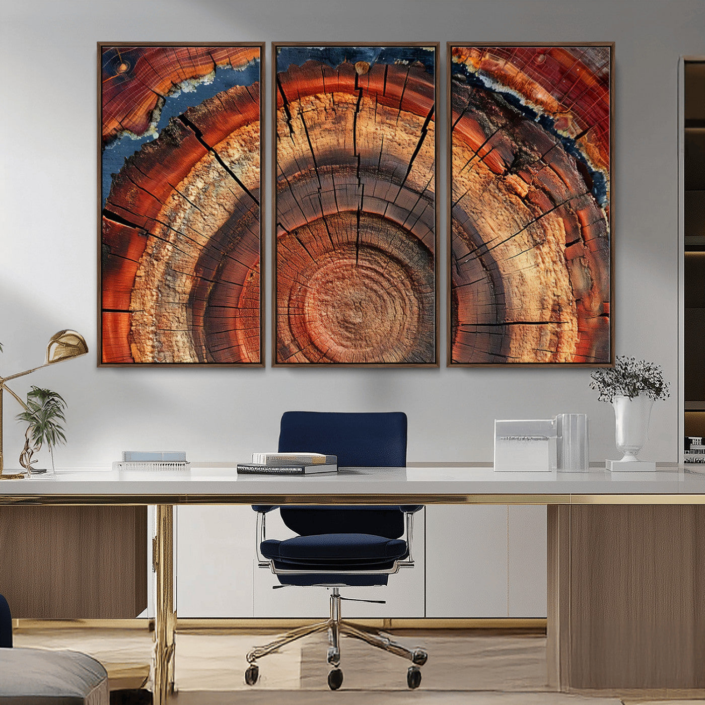 MGV-FC-48X32-3P - Abstract Tree Ring Art, Colorful Tree Ring Wall Decor, Minimalist Home Canvas Art, Modern Farmhouse