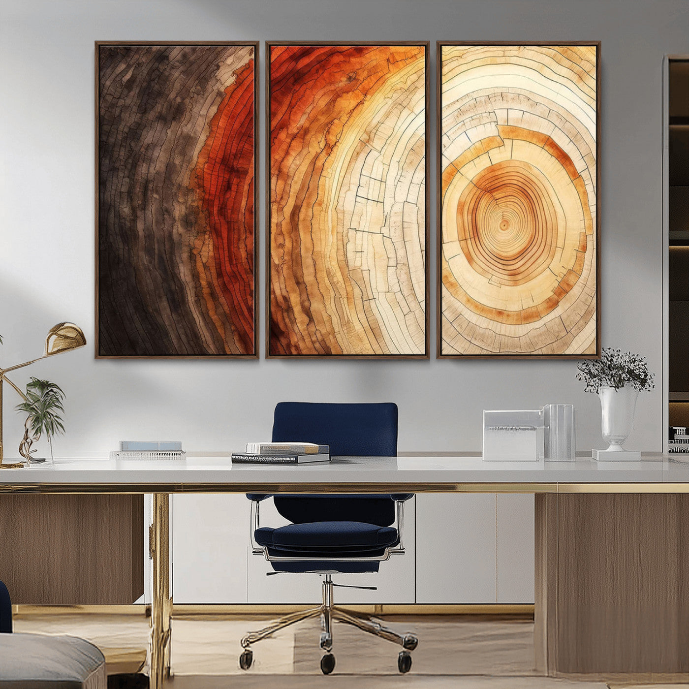 MGV-FC-48X32-3P - Tree Ring Print on Canvas Wall Art, Tree Stump Print, Wood Wall Art Living Room, Abstract Natural