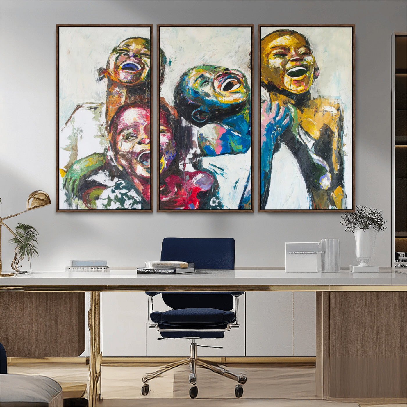 MGV-FC-48X32-3P - Shai Yossef Style Canvas Art - Joyful African Black Kids Impasto Painting with Vibrant Brushstrokes,