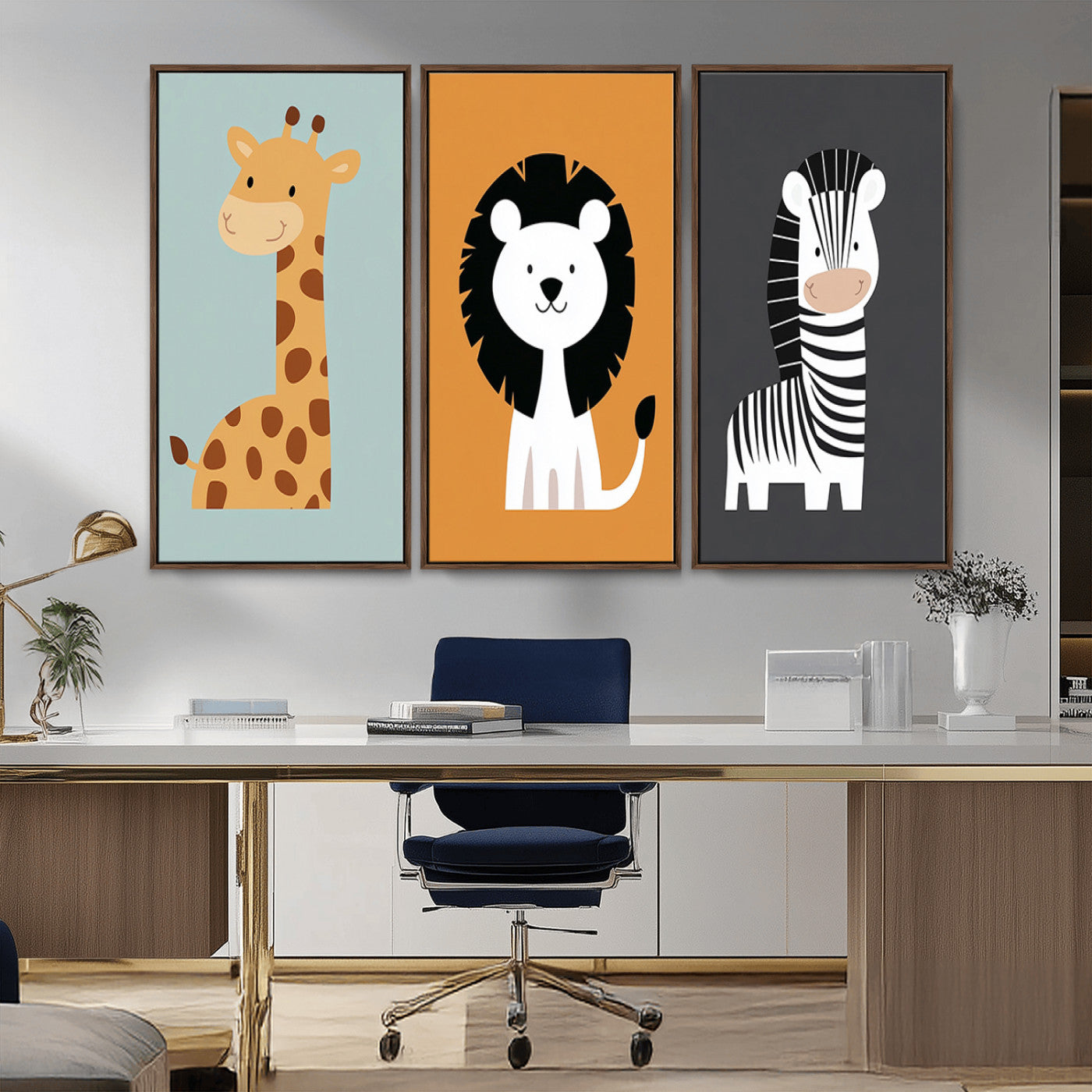 MGV-FC-48X32-3P - Boho Jungle Animal Nursery Wall Art Prints - Safari Decor in Earth Tones for Modern and Stylish