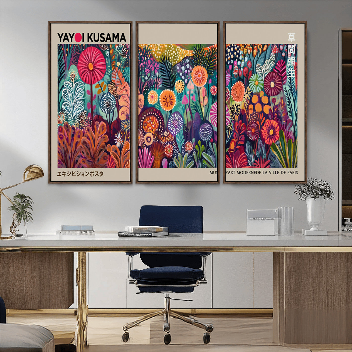 MGV-FC-48X32-3P - Yayoi Kusama Wall Art Canvas Print, Abstract Art, Large Yayoi Kusama Framed Wall Art Print, Japanese