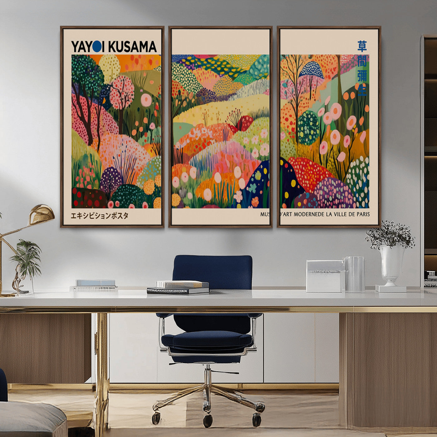 MGV-FC-48X32-3P - Yayoi Kusama Japanese Art Canvas Print, Abstract Art, Large Yayoi Kusama Framed Print, Japanese Wabi