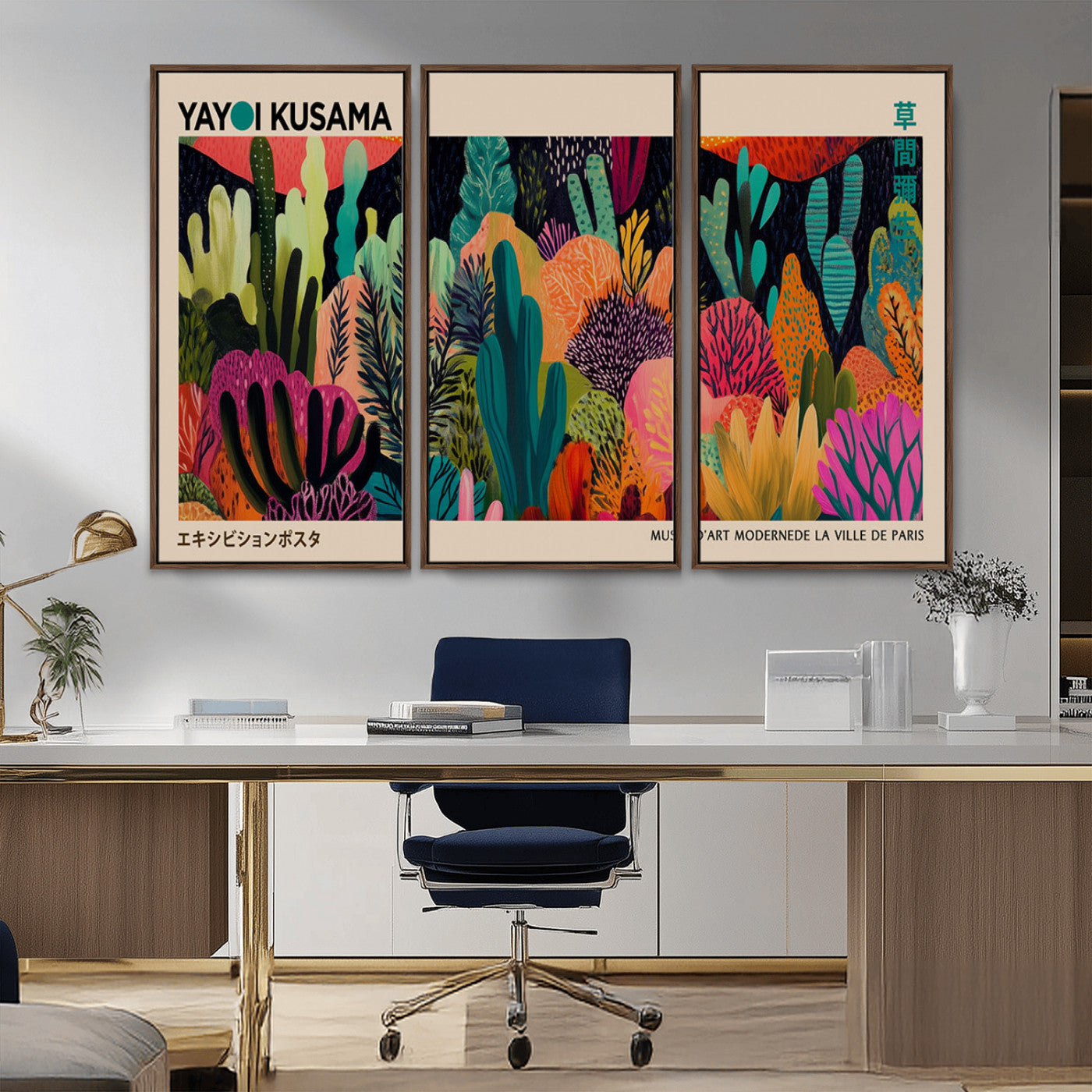 MGV-FC-48X32-3P - Yayoi Kusama Wall Art Canvas Print, Abstract Art, Large Yayoi Kusama Framed Canvas Print, Japanese