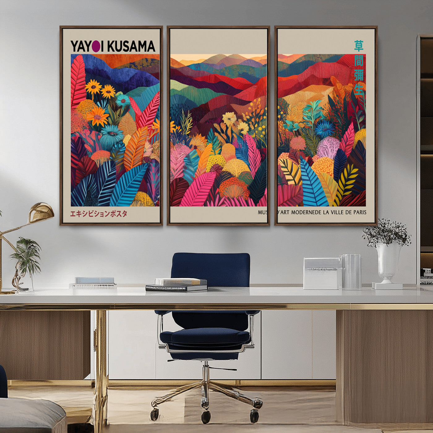 MGV-FC-48X32-3P - Yayoi Kusama Wall Art Canvas Print, Abstract Art, Large Yayoi Kusama Framed Print, Japanese Wabi