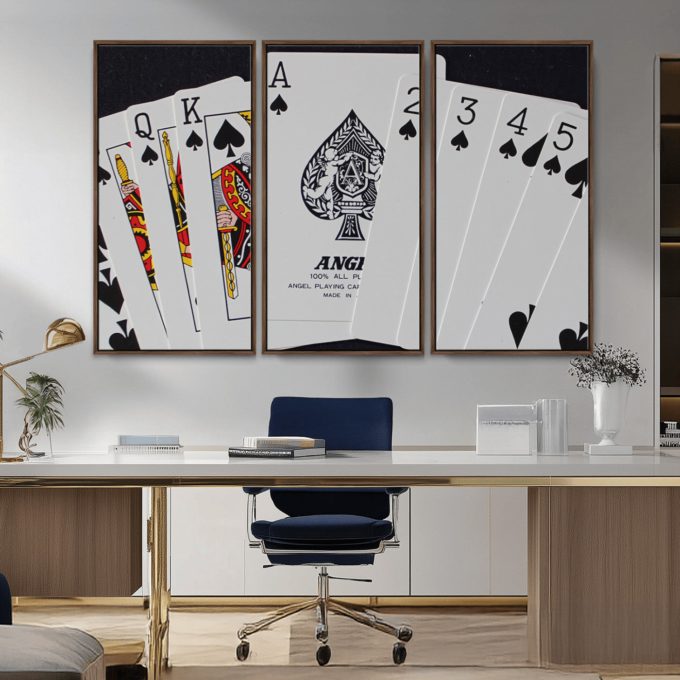 MGV-FC-48X32-3P - Poker Wall Art - Playing Cards Canvas Wall Art Print - Ace of Spades and Royal Flush Design, Perfect